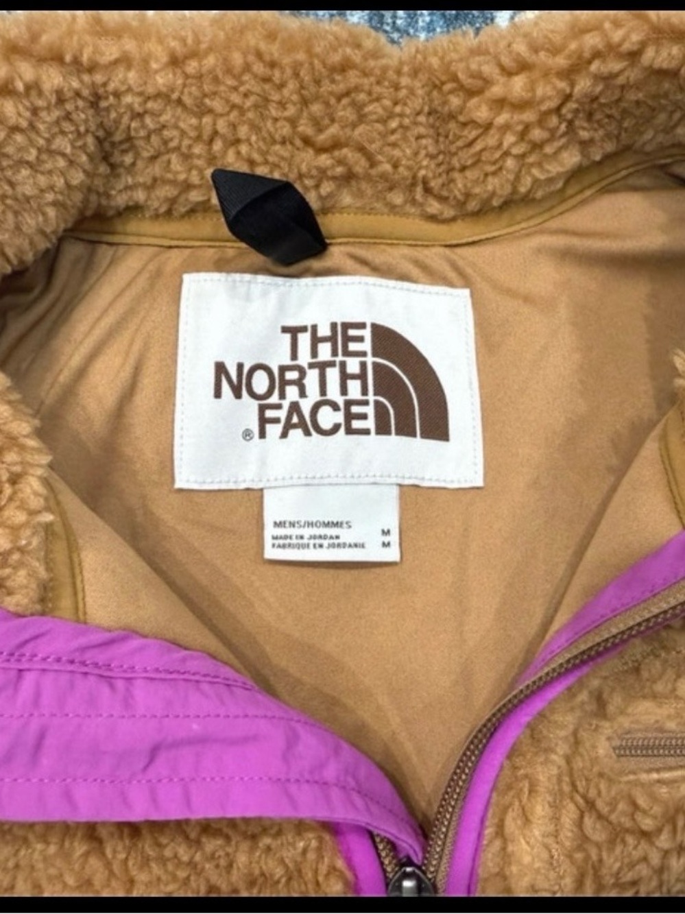 The North Face Tan Sherpa Jacket with Purple Trim